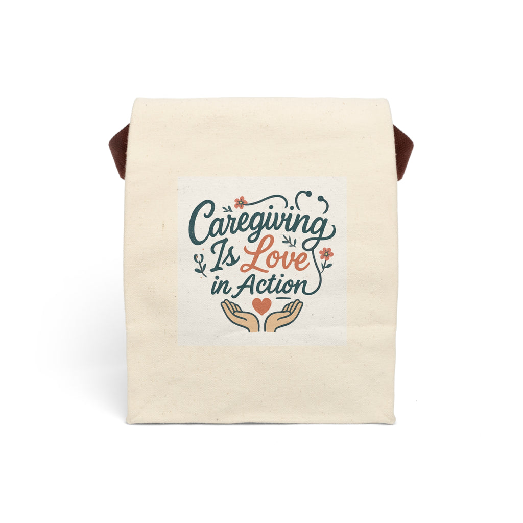 Caregiving Love Canvas Lunch Bag with Strap, Reusable Lunch Tote, Eco-Friendly Lunch Pouch, Gifts for Caregivers, Unique Lunch Bag