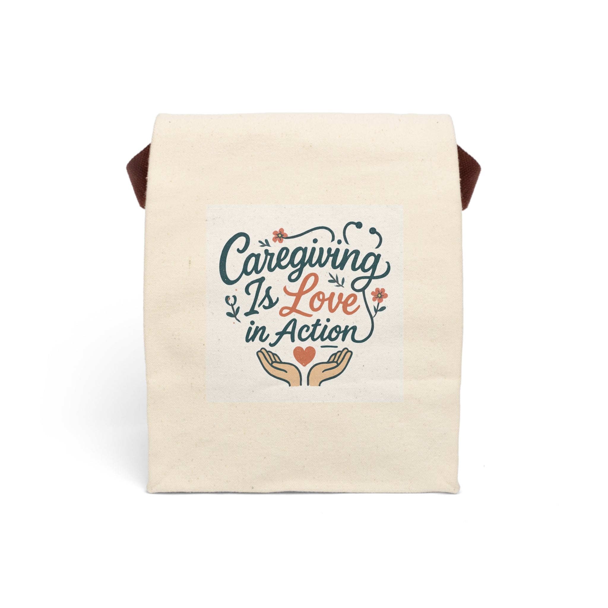 Caregiving Love Canvas Lunch Bag with Strap, Reusable Lunch Tote, Eco-Friendly Lunch Pouch, Gifts for Caregivers, Unique Lunch Bag
